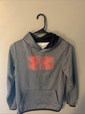 Under Armour Boy’s Youth Large Gray Crewneck Hoodie with Red Logo Print